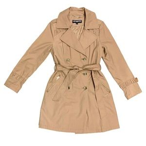 KARL LAGERFELD PARIS Moto Betled Tan Double Breasted Trench Coat